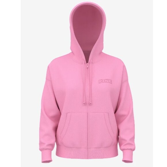 PINK Victoria's Secret Tops - Victoria's Secret PINK Ivy Fleece Campus Full-Zip Hoodie Pink Lollipop Pastel M